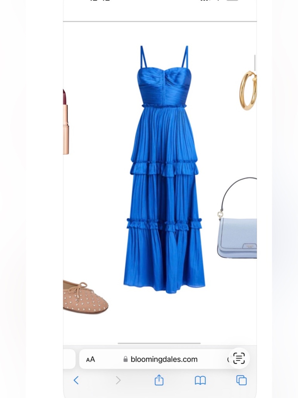 Aqua brand, Sapphire Blue Spaghetti-Strap midi pleated Dress